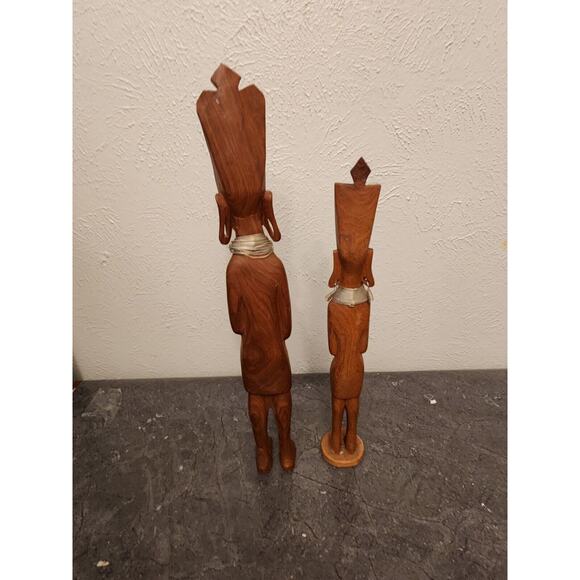 Pair Hand Carved African Tribal Ebony Wood Figure Man Sculpture 15 " - Picture 4 of 6